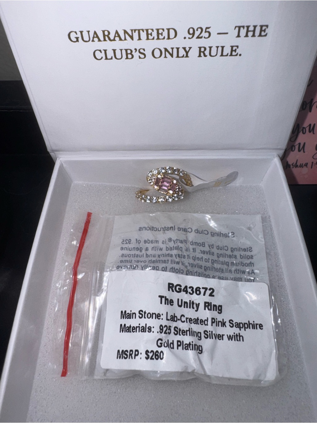 The Unity Ring - Pink Sapphire Sterling Silver With Gold Plating Size 7